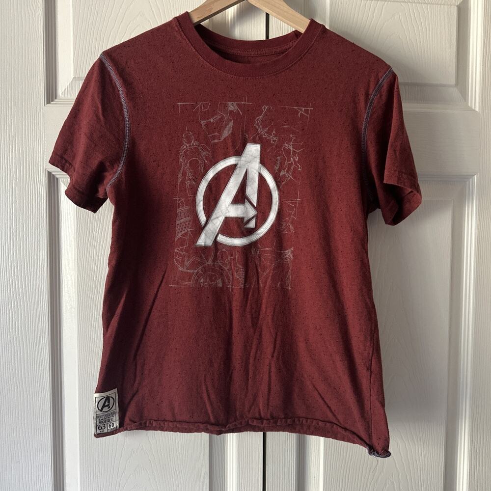 Marvel Universal Studios White Avengers Logo Maroon Rolled Hem Tee - Women S